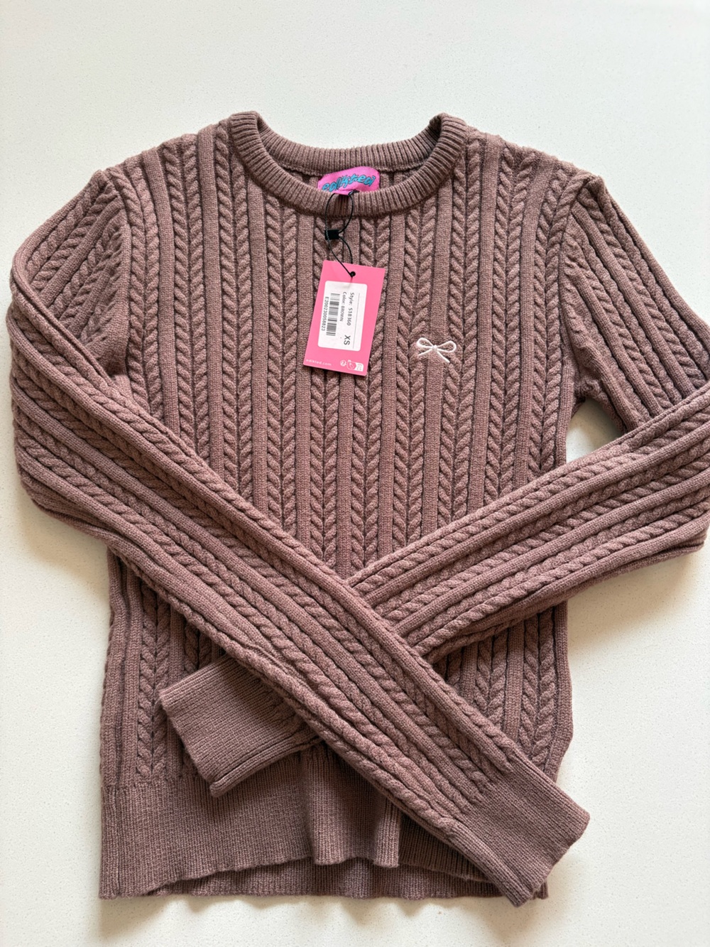 Edikted, Women's Cable Knit Sweater - Mauve Pink